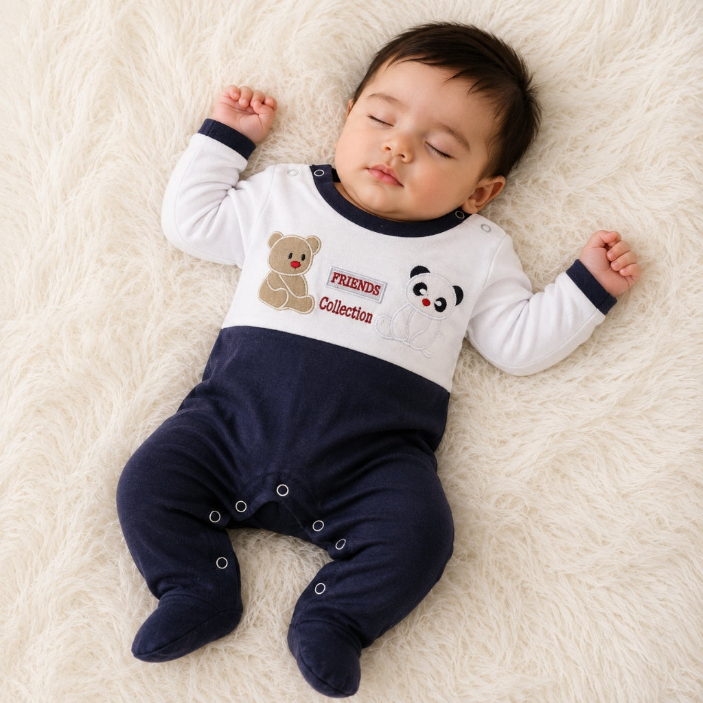 Premium Baby Full Body Romper - Buddy Bears Theme | Navy Blue