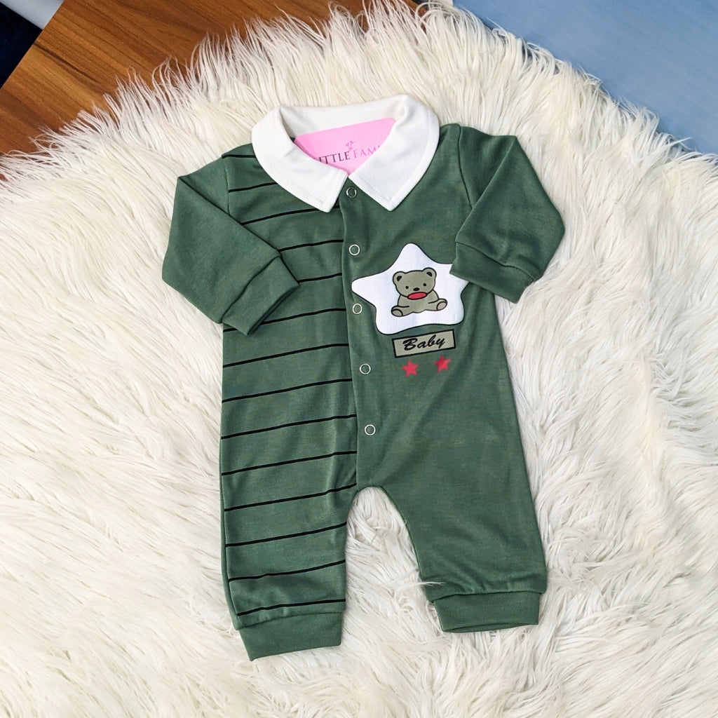 Premium Baby Full Body Romper - Star Bear Theme | Green