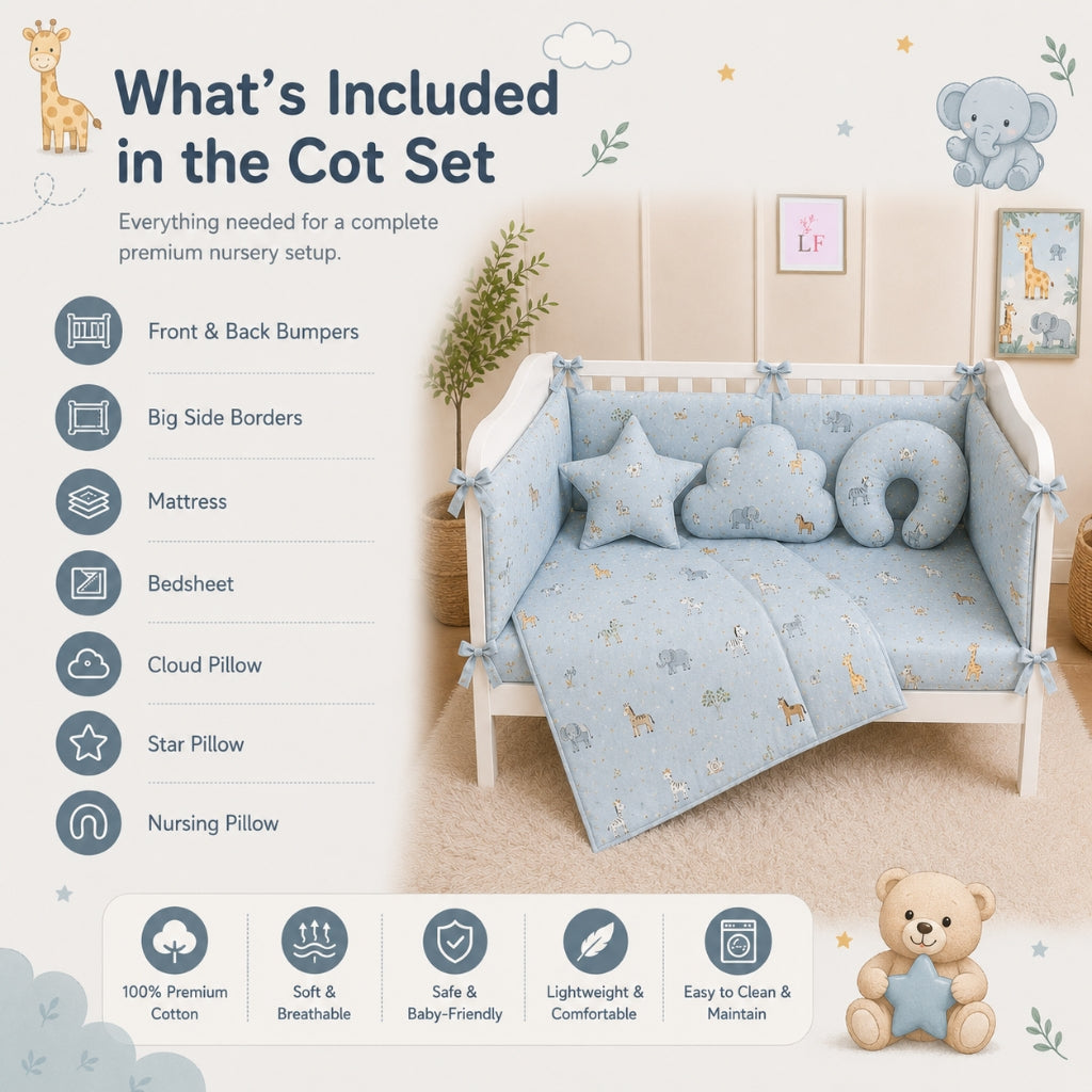Premium Baby Cot Bedding Set - Safari Dreams