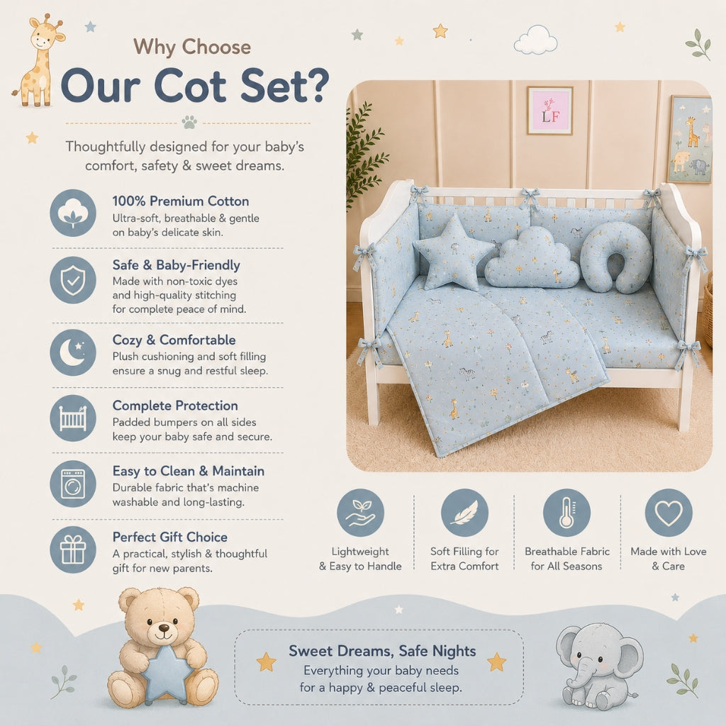 Premium Baby Cot Bedding Set - Safari Dreams