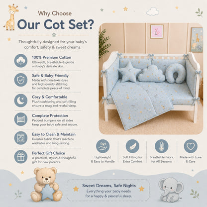 Premium Baby Cot Bedding Set - Safari Dreams