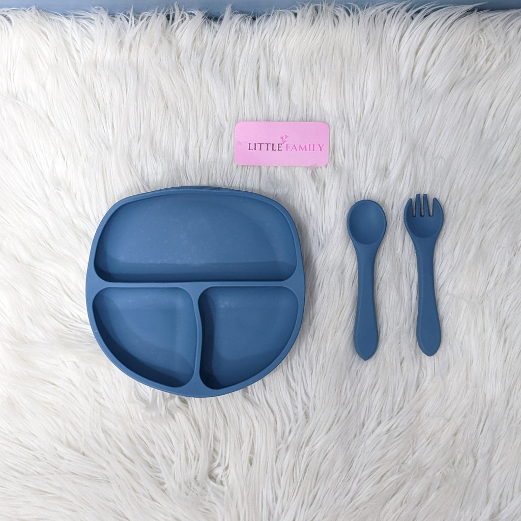 6-Piece Silicone Baby Feeding Set – Blue