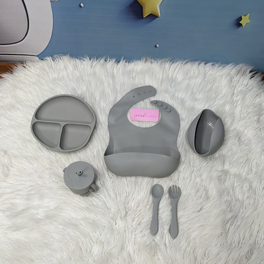 6-Piece Silicone Baby Feeding Set – Grey