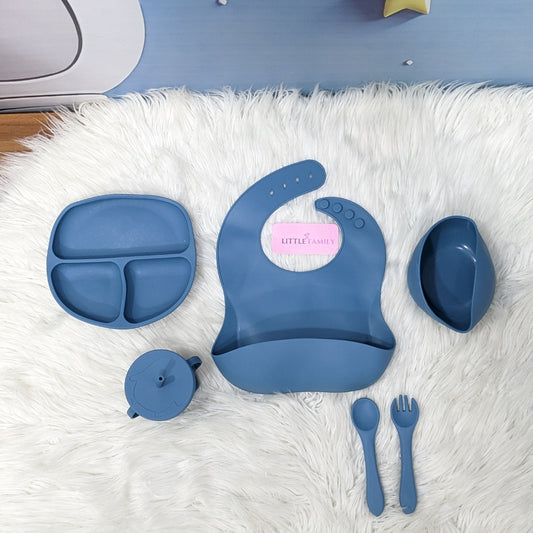 6-Piece Silicone Baby Feeding Set – Blue