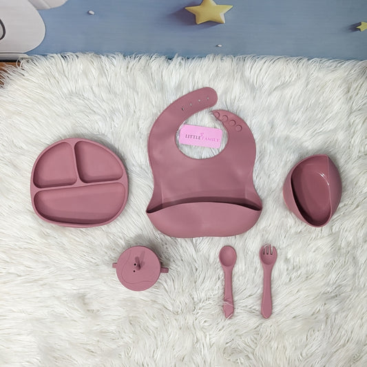 6-Piece Silicone Baby Feeding Set – Pink
