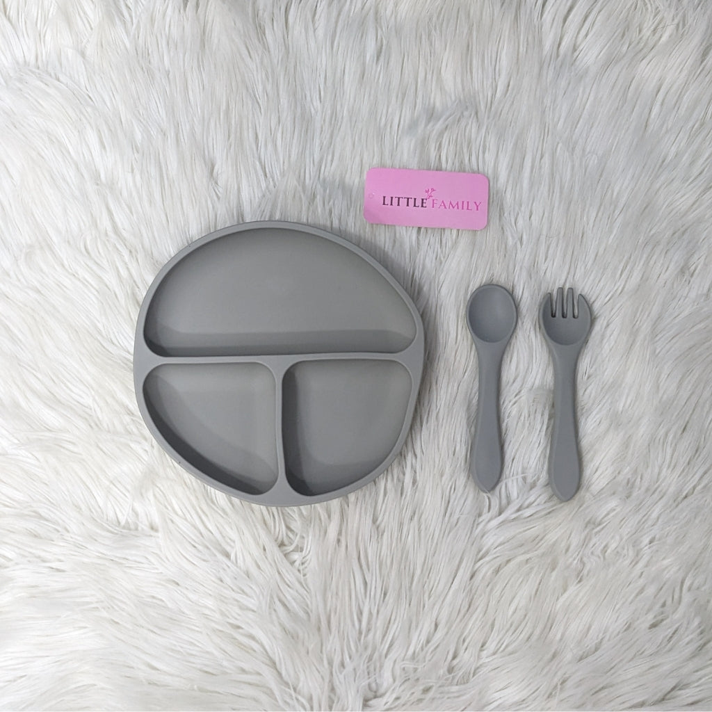 6-Piece Silicone Baby Feeding Set – Grey