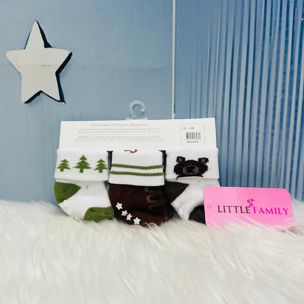 NewBorn Baby Socks Set (3-Pair Pack) - Bear & Forest