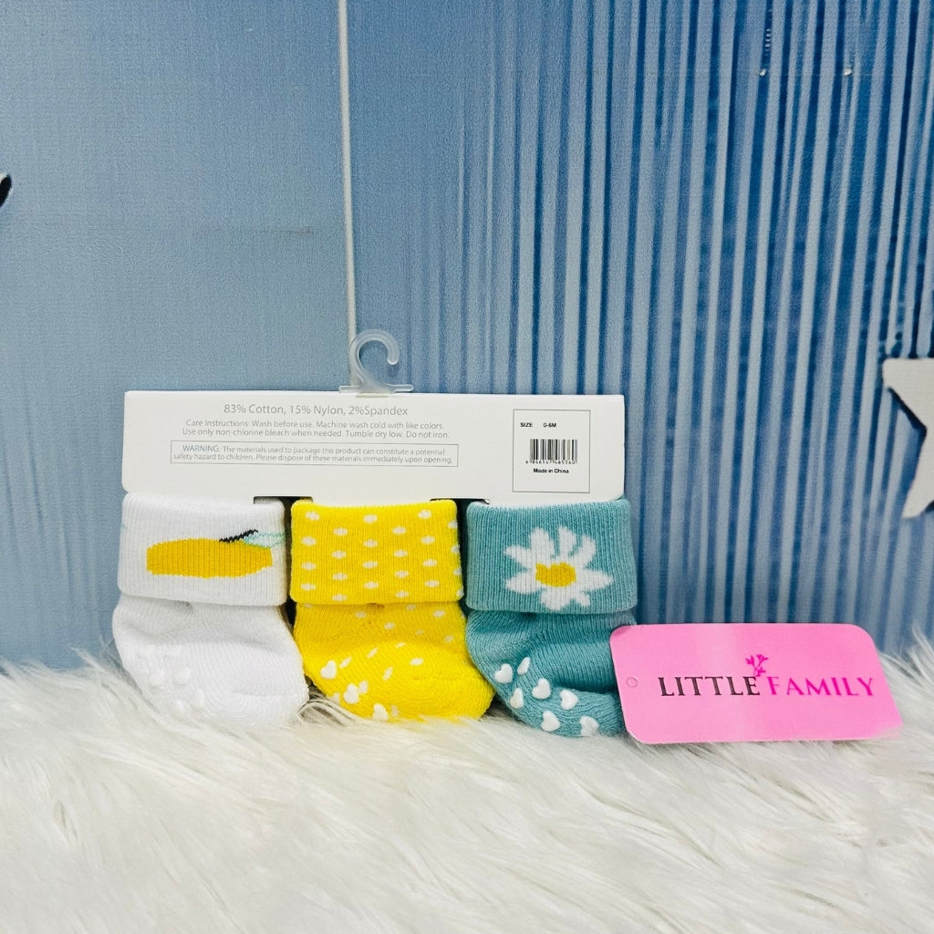 Floral Heart Theme NewBorn Baby Socks Set (3-Pair Pack)