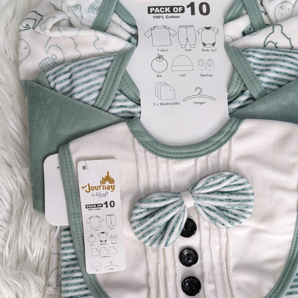Newborn 10-Piece Formal Wear Winter Starter Set – Sage Green