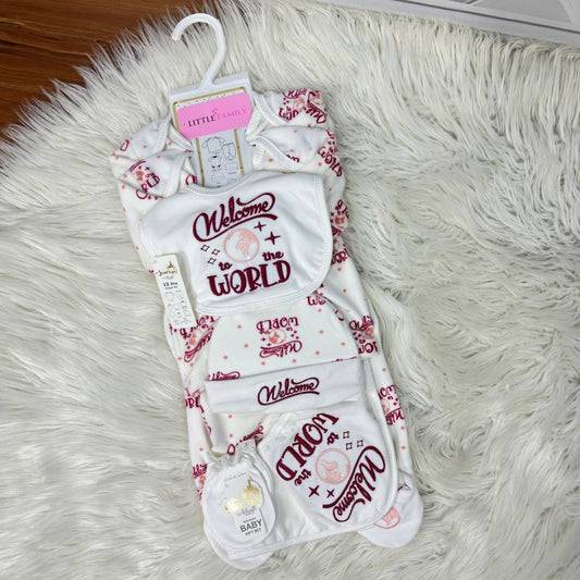Welcome to the World 12 PCS Fleece Baby Starter Set – Burgundy Rose
