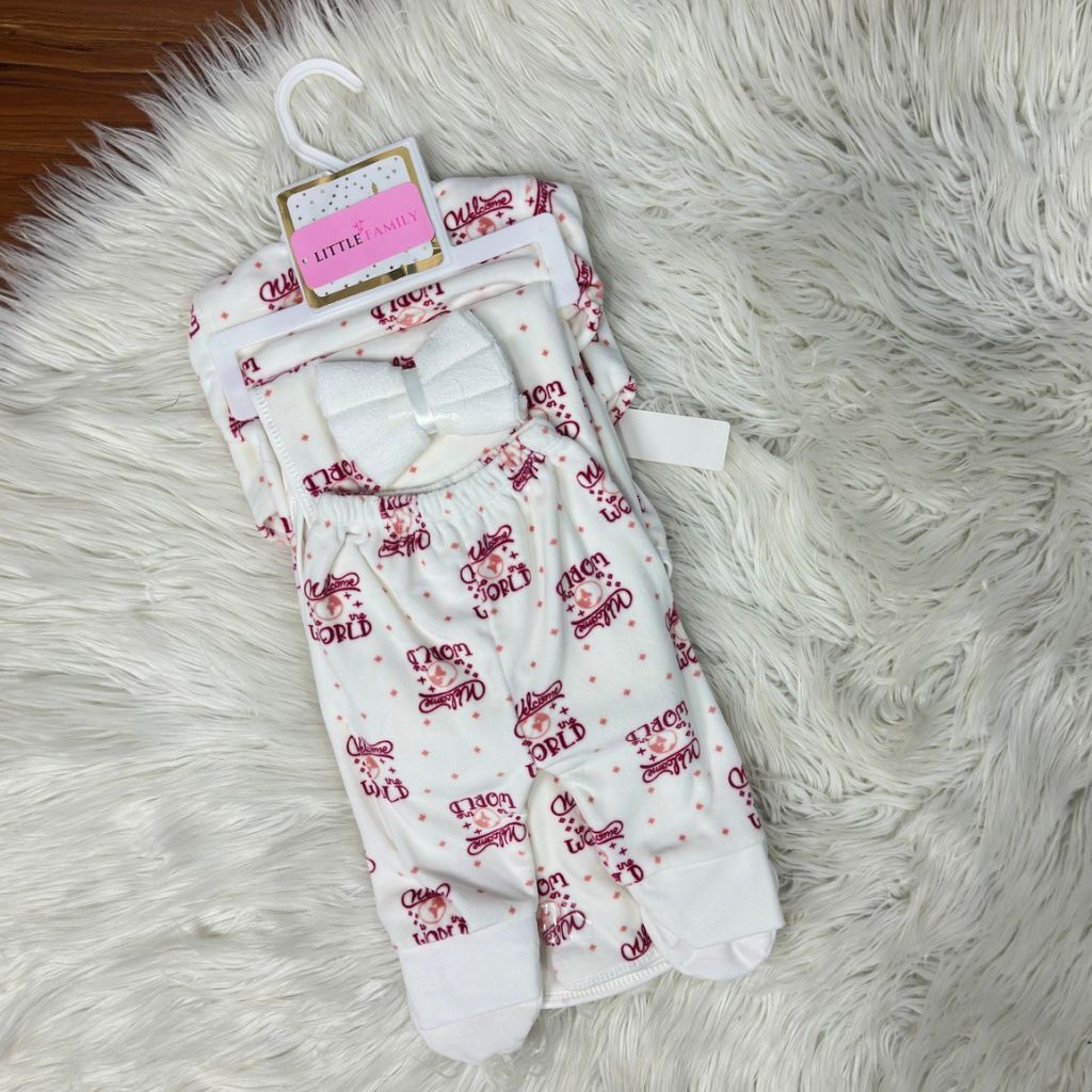 Welcome to the World 12 PCS Fleece Baby Starter Set – Burgundy Rose
