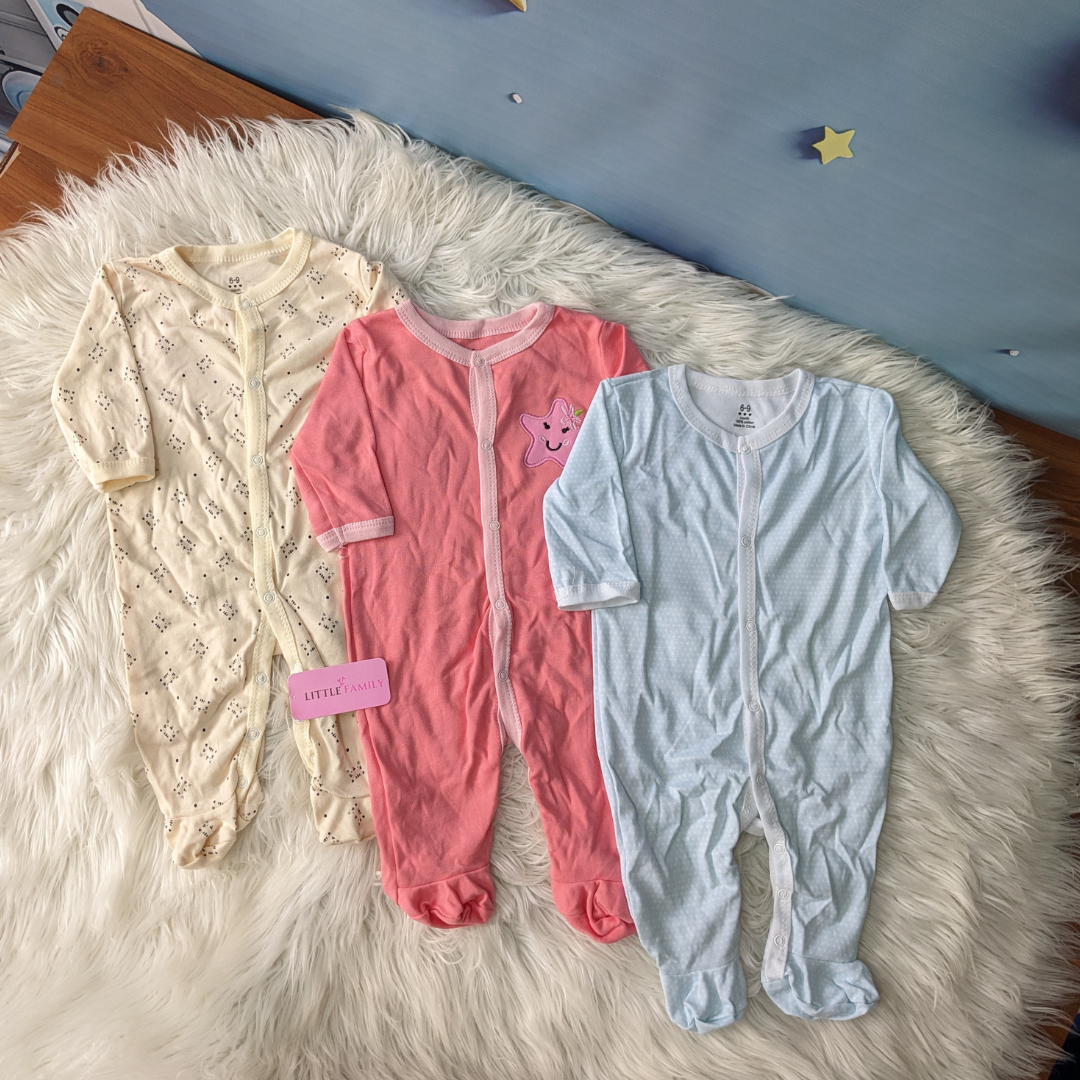 Winter Sleepsuit Set – Pack of 3 Soft Baby Bodysuits