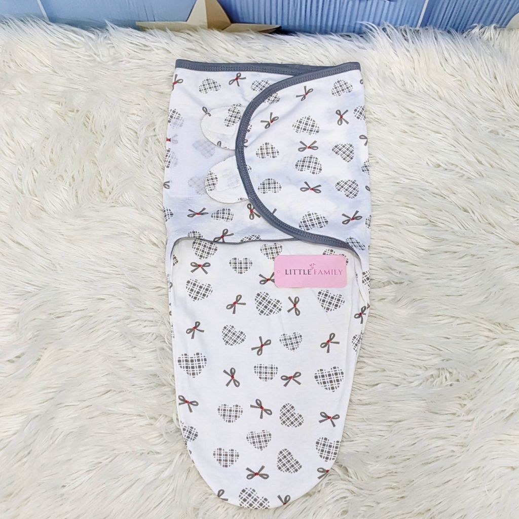 "Heart Ribbon" Theme Baby Swaddle – Grey