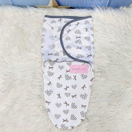"Heart Ribbon" Theme Baby Swaddle – Grey