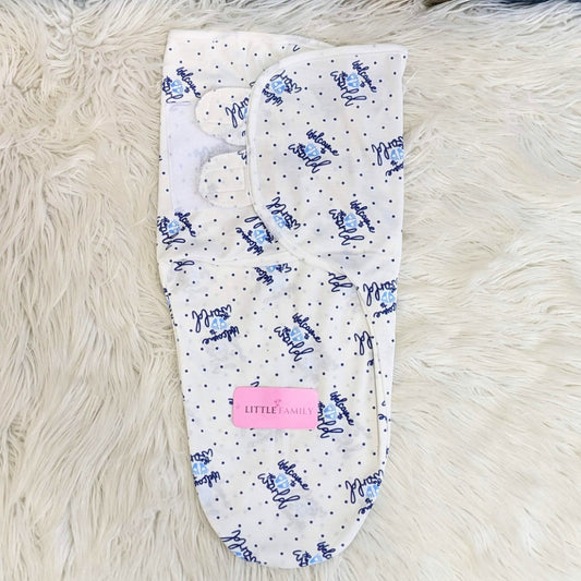 "Welcome to the World" Theme Baby Swaddle – White