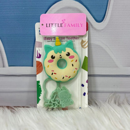 Baby Silicone Teether with Clip – Cute Donut Design
