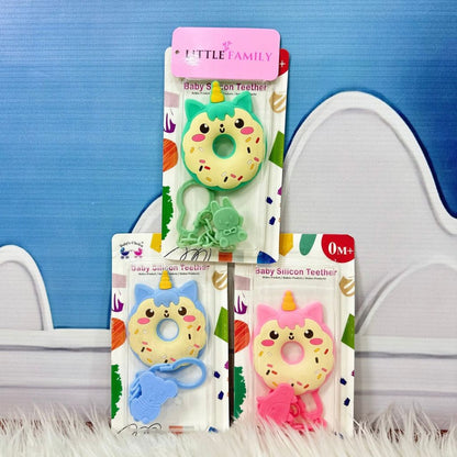Baby Silicone Teether with Clip – Cute Donut Design