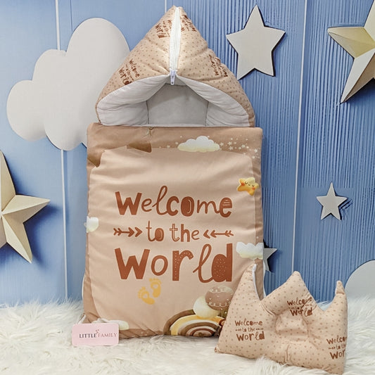Velvet Newborn Carry Nest – Brown | “Welcome to the World” Edition