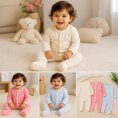 Winter Sleepsuit Set – Pack of 3 Soft Baby Bodysuits