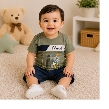 T-845 Baby Summer Outfit – Shirt & Shorts Set - Duck