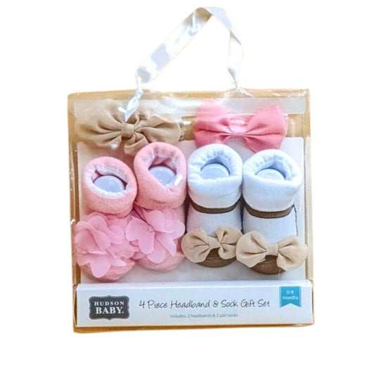 4 Piece Handband & Socks Gift Set - Pink & Brown