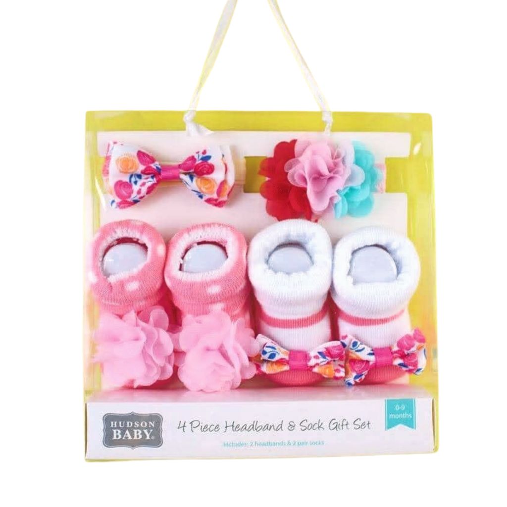 4 Piece Handband & Socks Gift Set - Baby Pink & Shocking Pink