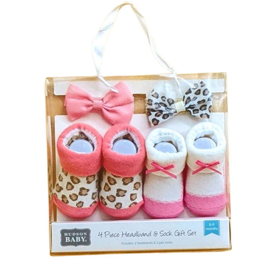 4 Piece Handband & Socks Gift Set - Pink & White