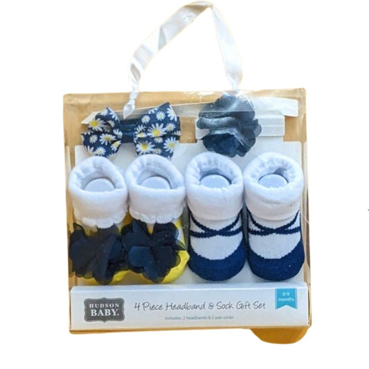 4 Piece Handband & Socks Gift Set - Yellow & Navy Blue