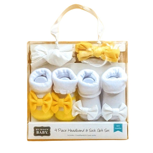 4 Piece Handband & Socks Gift Set - Yellow & White