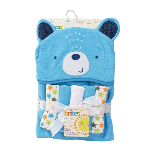 7 Piece Hooded Bath Set - Blue Bear