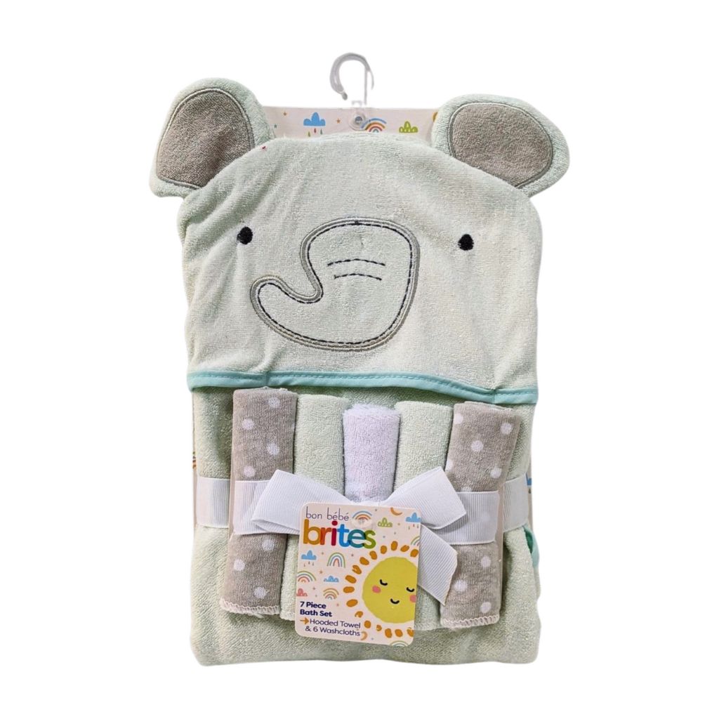 7 Piece Hooded Bath Set - Grey Elephant