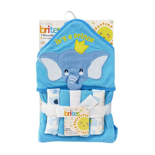 7 Piece Hooded Bath Set - Blue Elephant