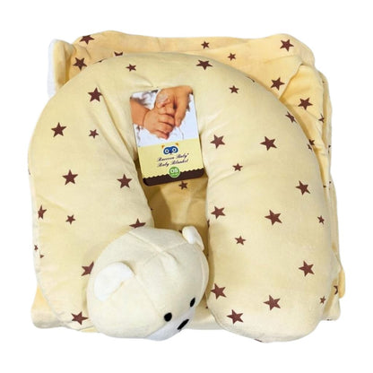 Yellow Bear Baby Blanket with Neck Pillow – Soft & Breathable