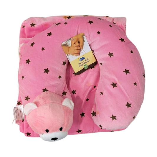 Blanket with pillow - Pink Bear