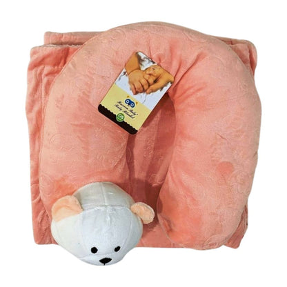 Peach Bear Baby Blanket with Neck Pillow – Soft & Breathable