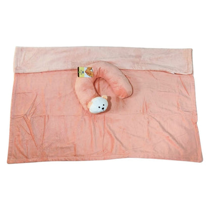 Peach Bear Baby Blanket with Neck Pillow – Soft & Breathable