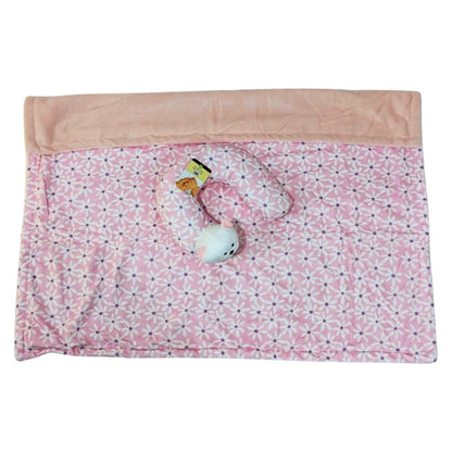 Pink Flower Baby Blanket with Neck Pillow – Soft & Breathable