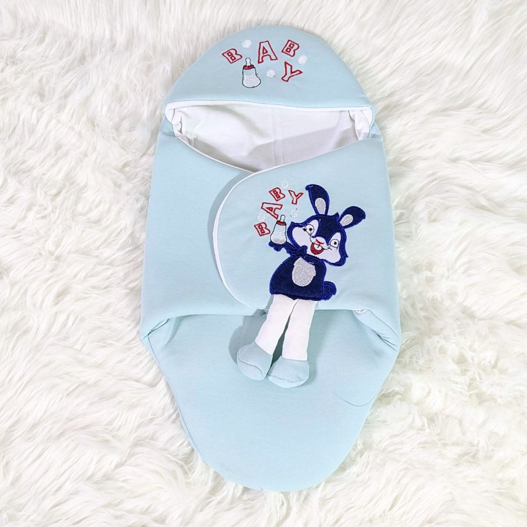 Bunny Embroidered Swaadle - Sky Blue