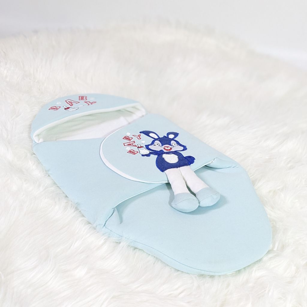 Bunny Embroidered Swaadle - Sky Blue