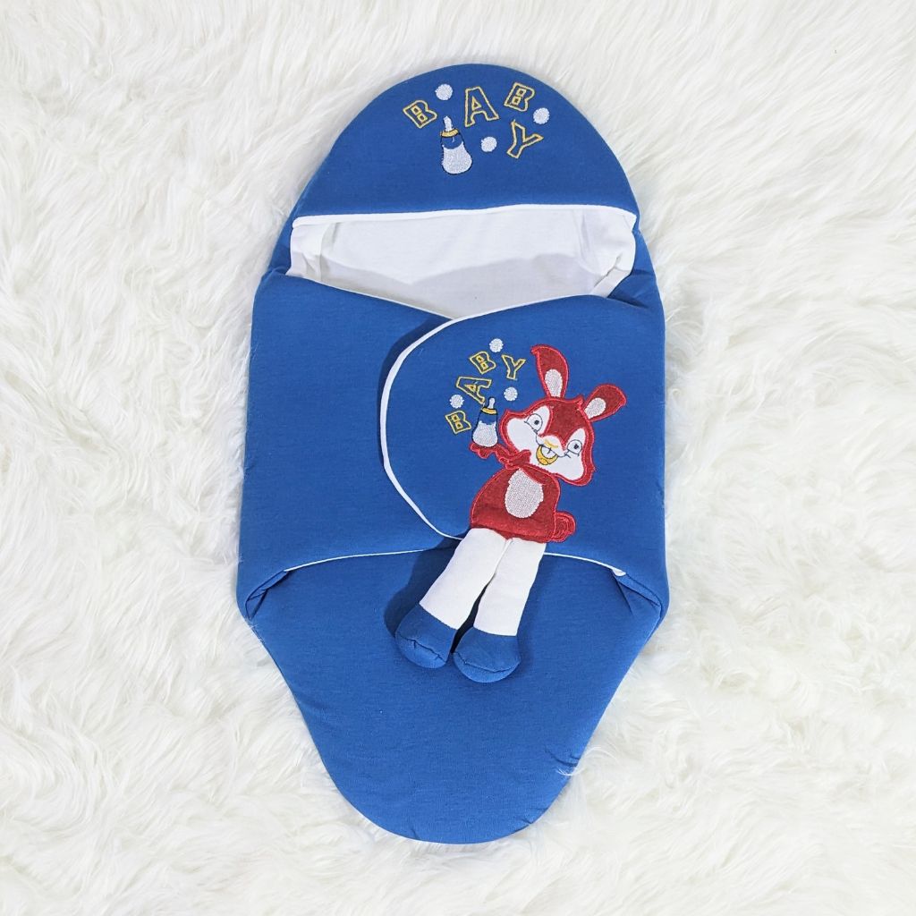 Bunny Embroidered Swaadle - Blue