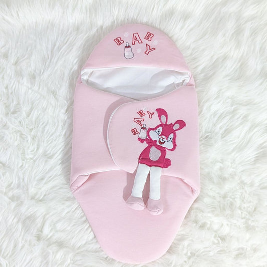 Bunny Embroidered Swaadle - Baby Pink