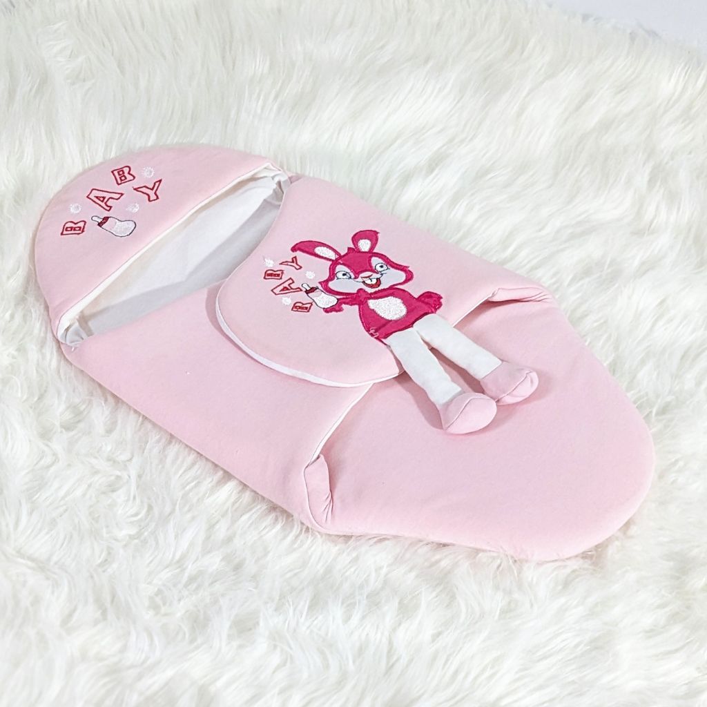 Bunny Embroidered Swaadle - Baby Pink