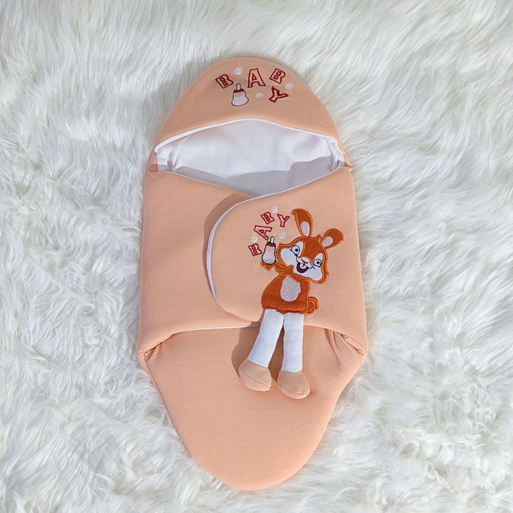 Bunny Embroidered Swaadle - Peach