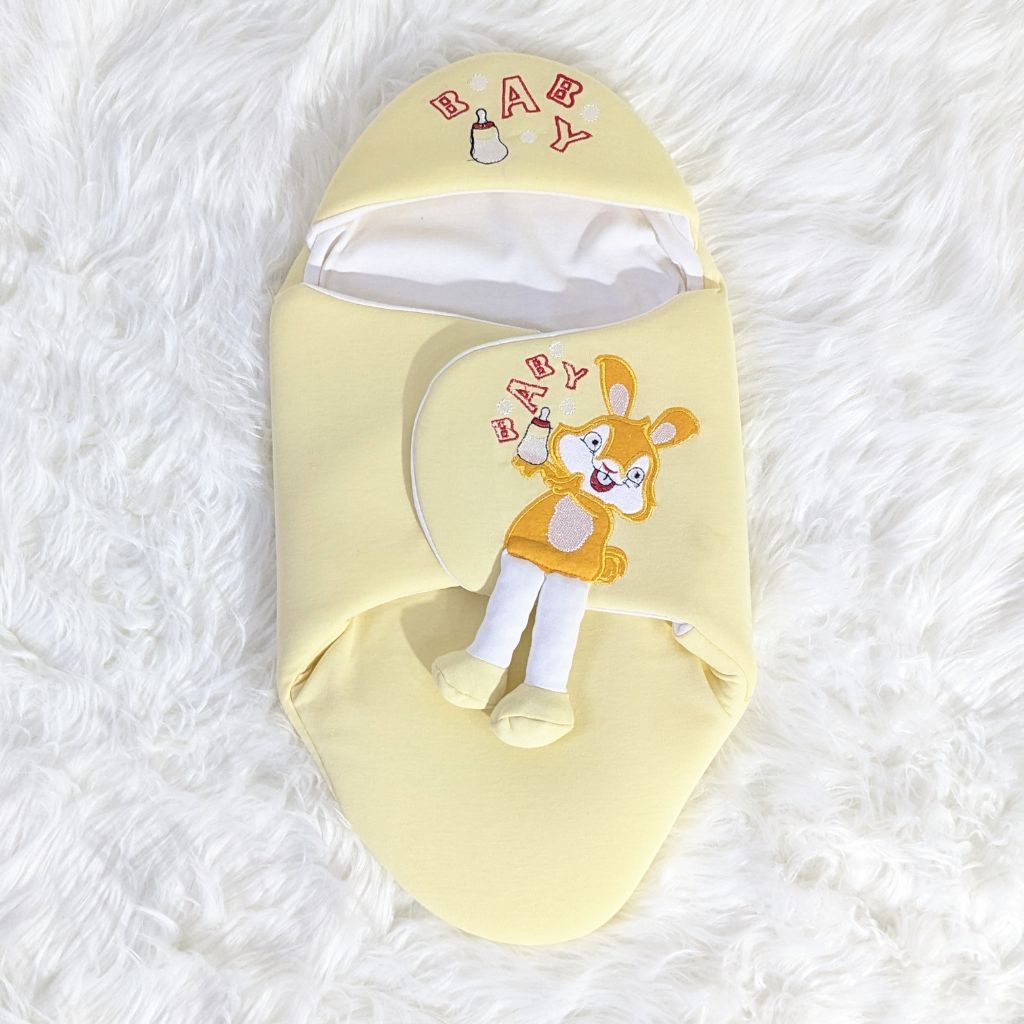 Bunny Embroidered Swaadle - Lemon