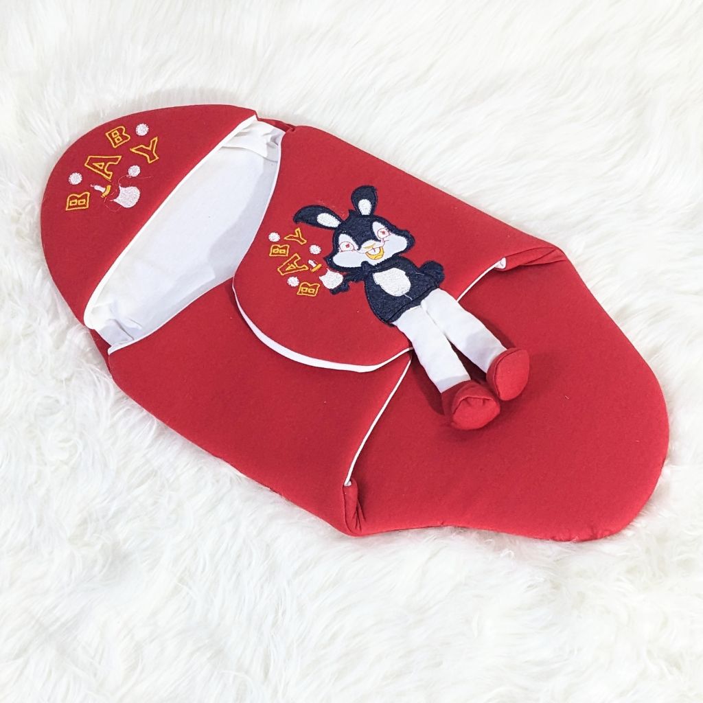 Bunny Embroidered Swaadle - Red