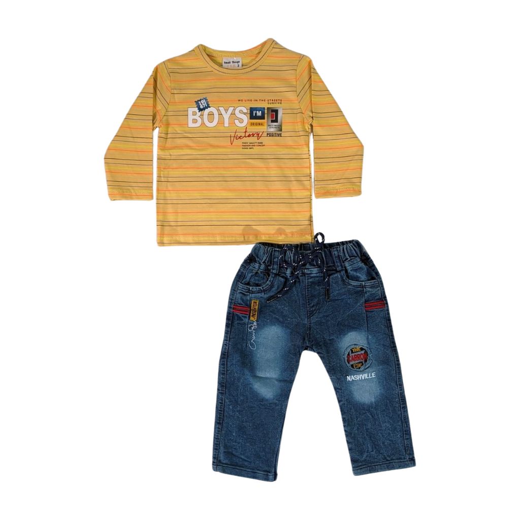 Boys' Striped T-Shirt and Denim Pants Set