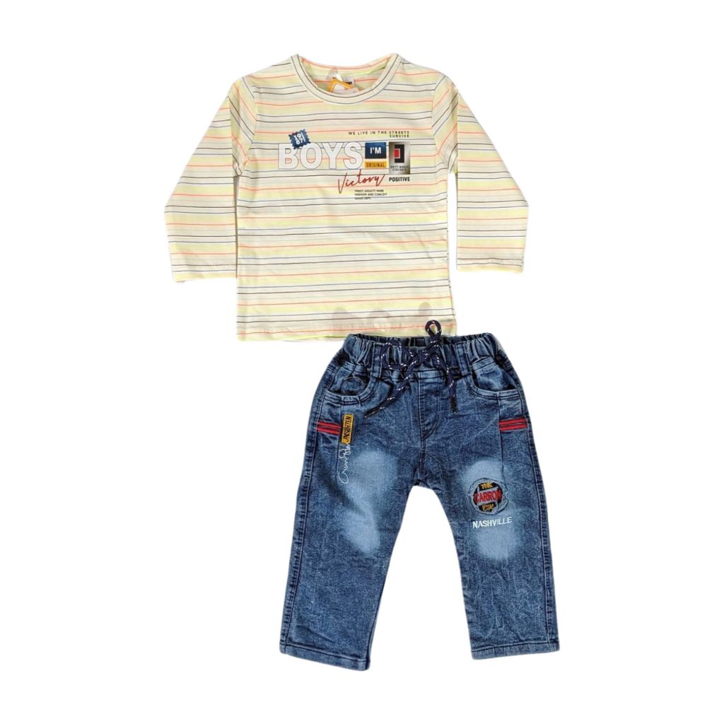 Boys' Striped T-Shirt and Denim Pants Set