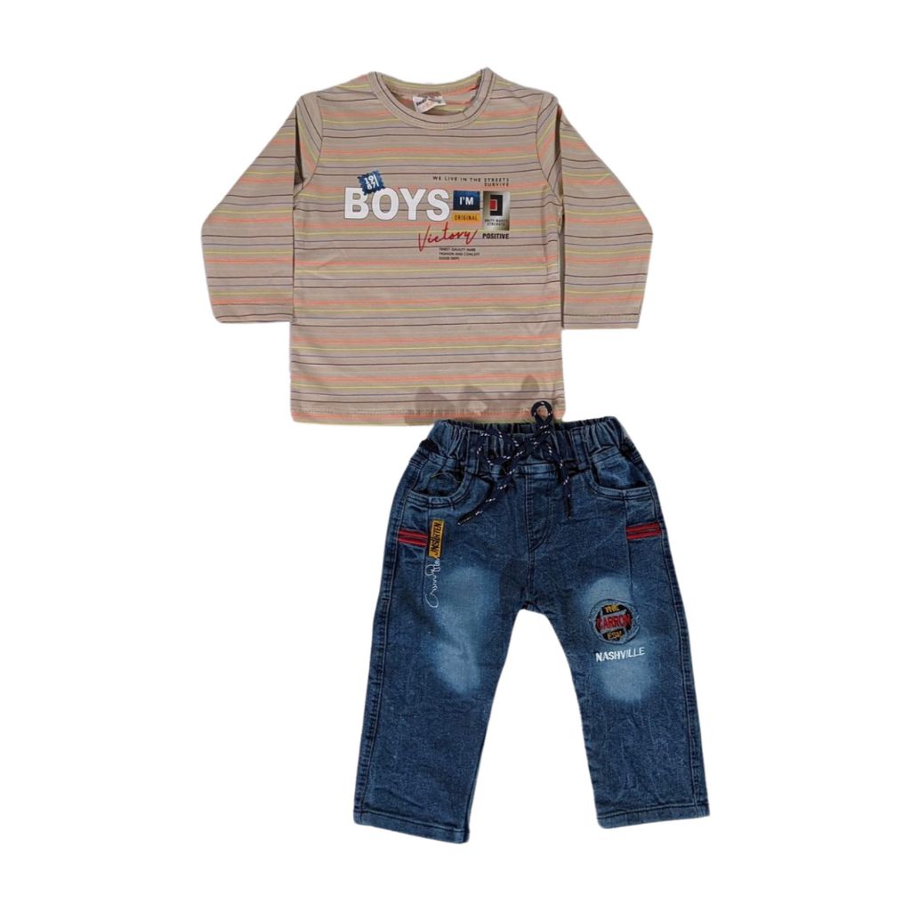 Boys' Striped T-Shirt and Denim Pants Set