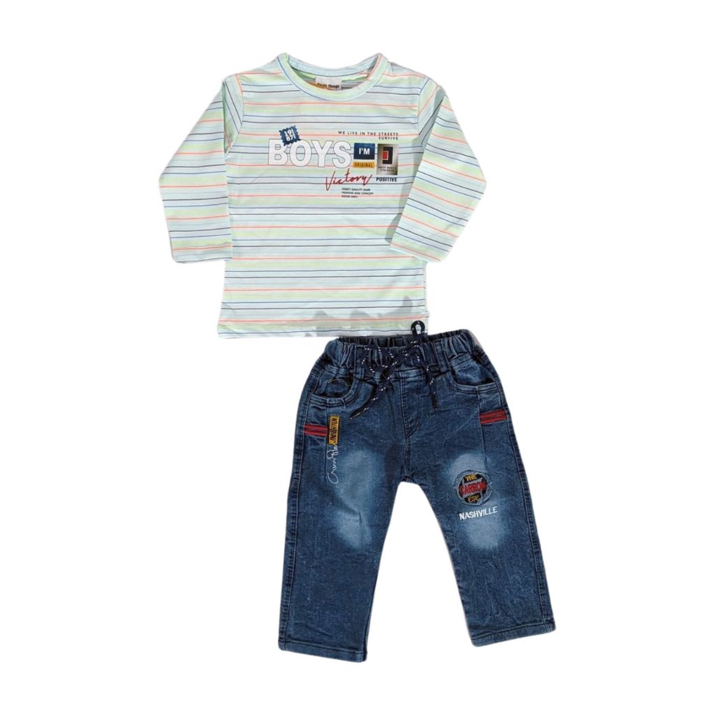 Boys' Striped T-Shirt and Denim Pants Set