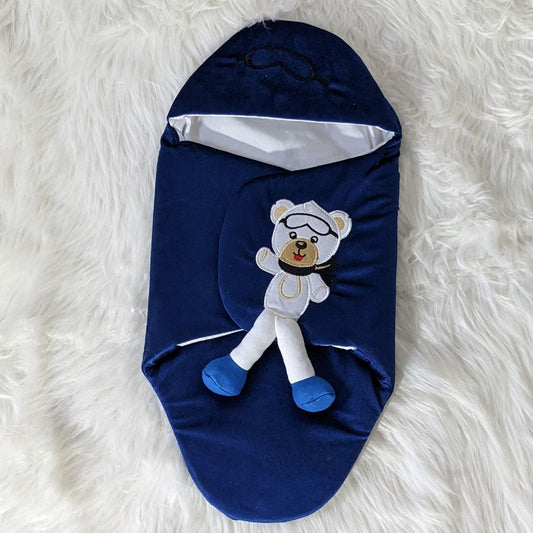 Velvet Bear Embroidered Swaadle - Blue